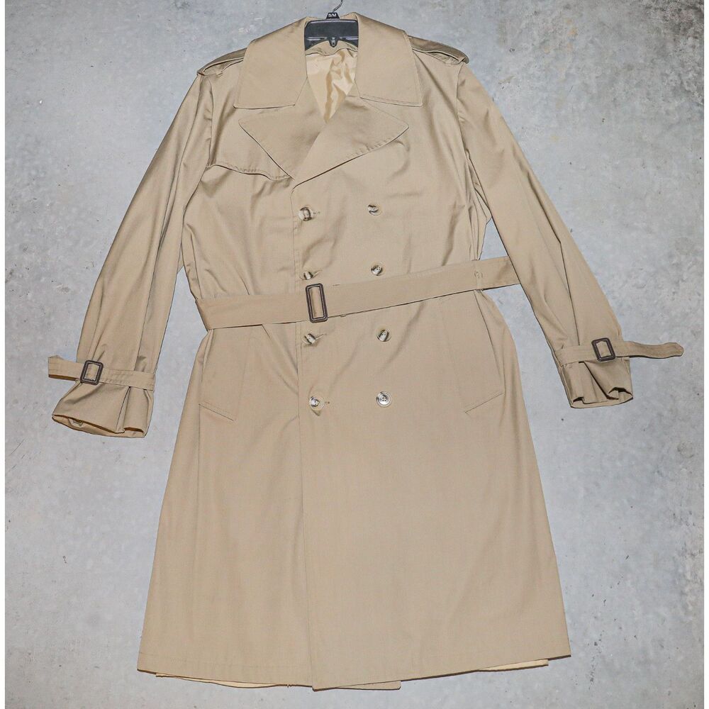 Vintage Mens Classic Trench Coat Beige RainCoat Tailored Trench Jacket Size‎ 44L